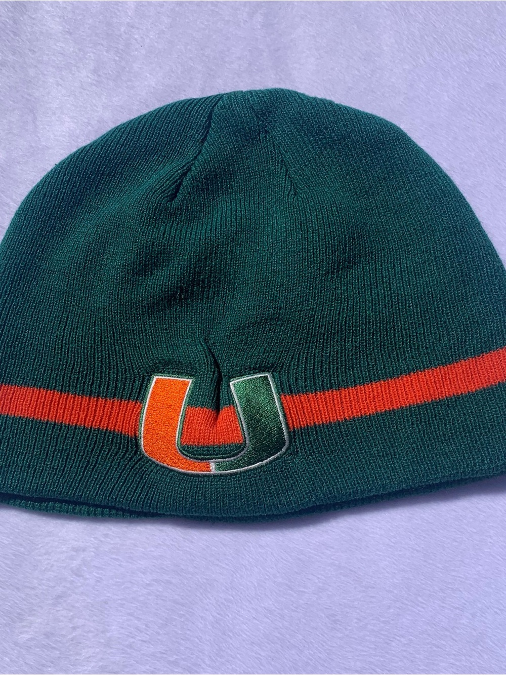 Adidas University of Miami Hurricanes Beanie Men's Green Orange Stripe U Logo